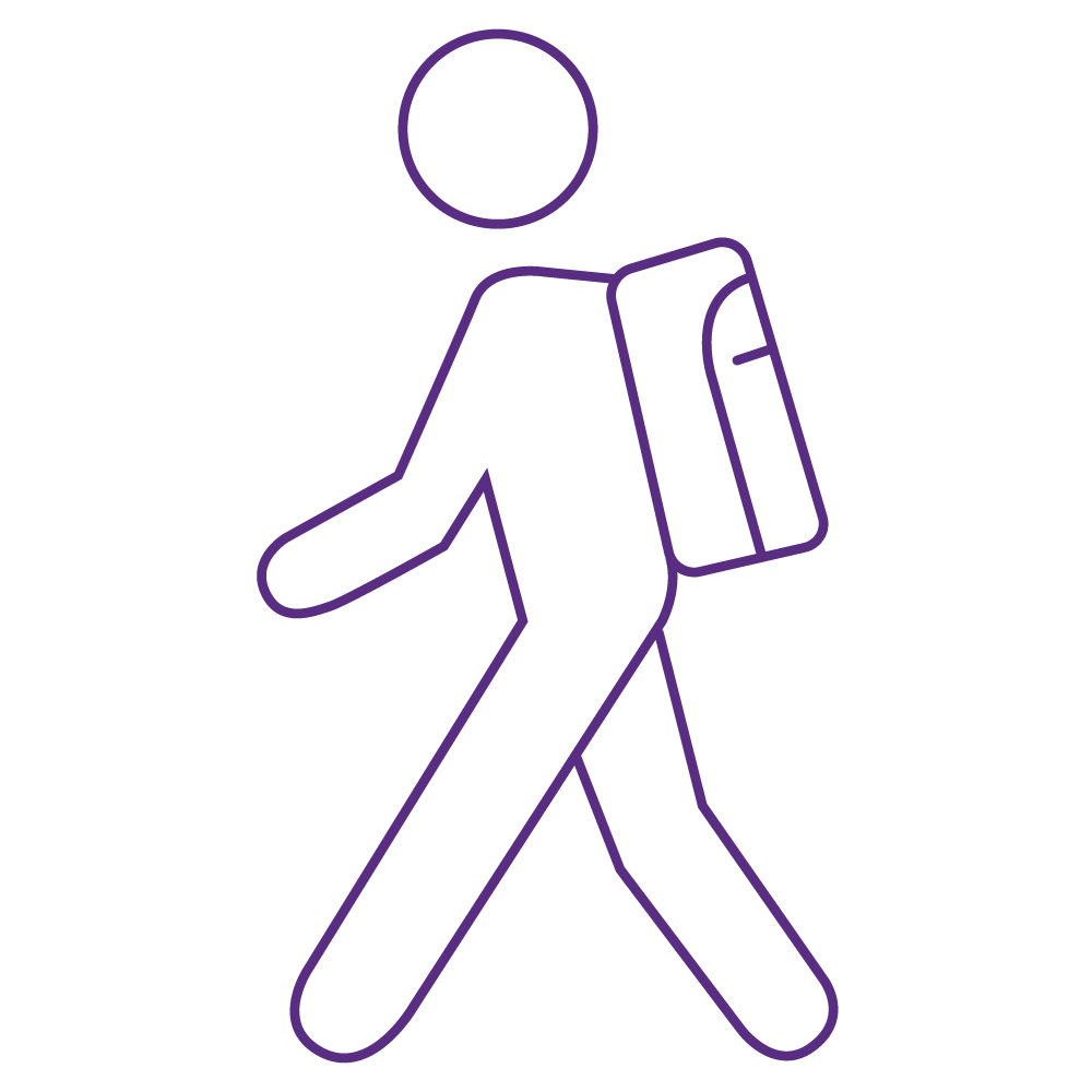 line drawing of a person walking with backpack